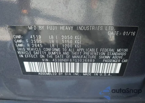 2016 Subaru Legacy 2.5I Premium z USA, uszkodzony, nr VIN 4S3BNBF67G3036889